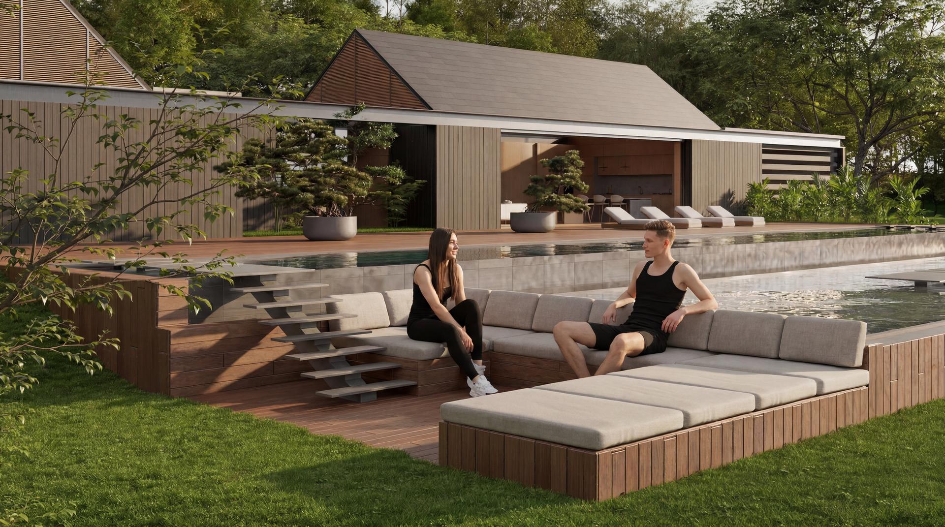 Área exterior con piscina